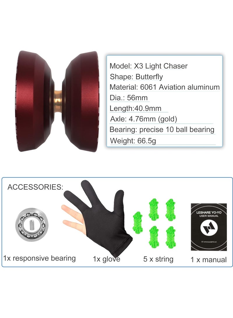 Unresponsive Yoyo Professional 【Responsive Bearing Included Auto Return】 with Ball Bearing Mosaic Extraordinary Yo-Yos Ball Sleeper Yoyos, Red - Image 4