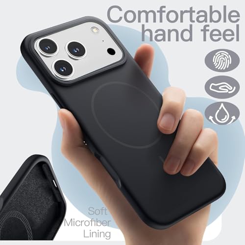 mobistyle Magnetic Silicone Back Cover for iPhone 17 Pro 6.3-Inch, Compatible with Mag-Safe, Silky Soft Touch, Shock Absorbing Phone Cover Case with Camera Lens Protection (Black) - Image 2