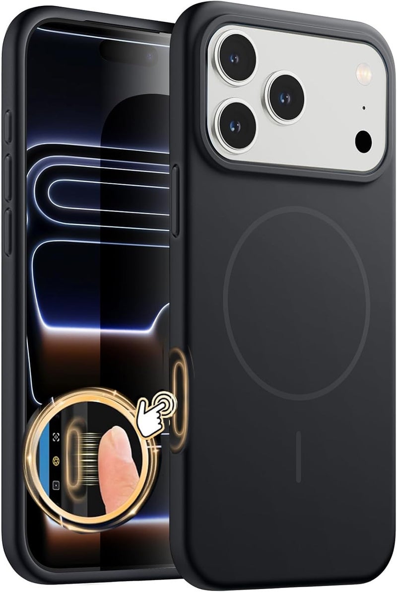 mobistyle Magnetic Silicone Back Cover for iPhone 17 Pro 6.3-Inch, Compatible with Mag-Safe, Silky Soft Touch, Shock Absorbing Phone Cover Case with Camera Lens Protection (Black) - Image 1