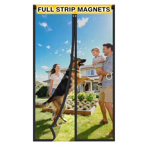 HOFUDON Upgraded Magnetic Screen Door, Heavy Duty Fiberglass Mesh, Quick Close Full Strip Magnets, Door Screen Magnetic Closure for Single Door Size 34 x 82 Inch, Screen Door Size 36 x 84 Inch Black - Image 1