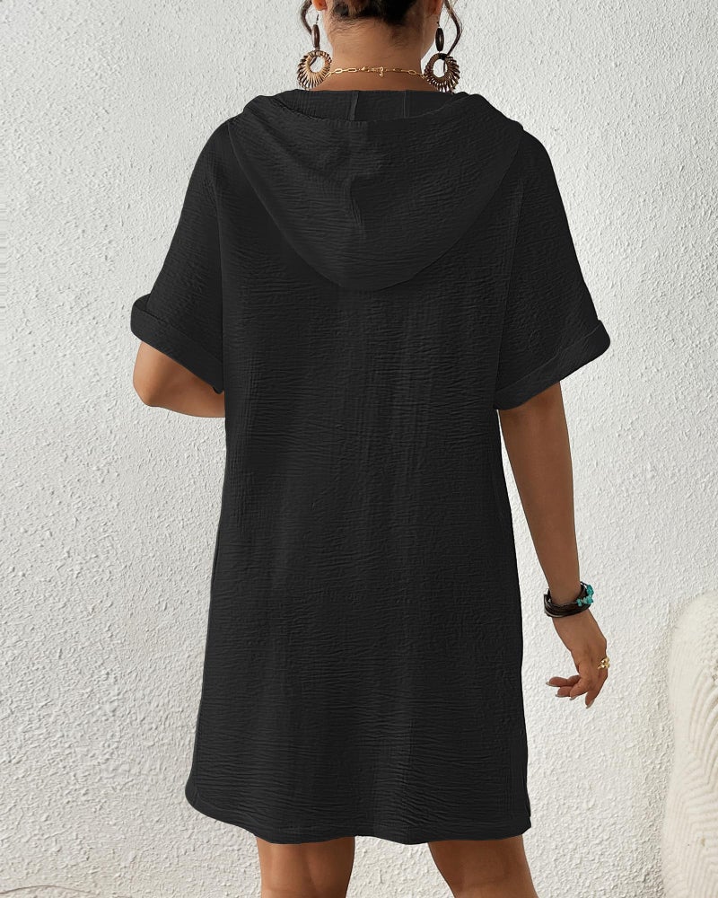 Bsubseach Womens Swimsuit Cover Up Shirt Button Down Short Sleeve Bathingsuit Coverups Hooded Beach Coverup With Pockets Black XL - Image 4