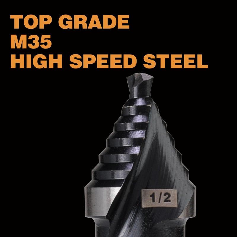 Jerax tools M35 HSS 1/2 Inch Step Drill Bit, Single Size Unibit with Double Spiral Flutes for Drilling Small Holes on Stainless Steel, Metal, Wood, Plastic - Image 2