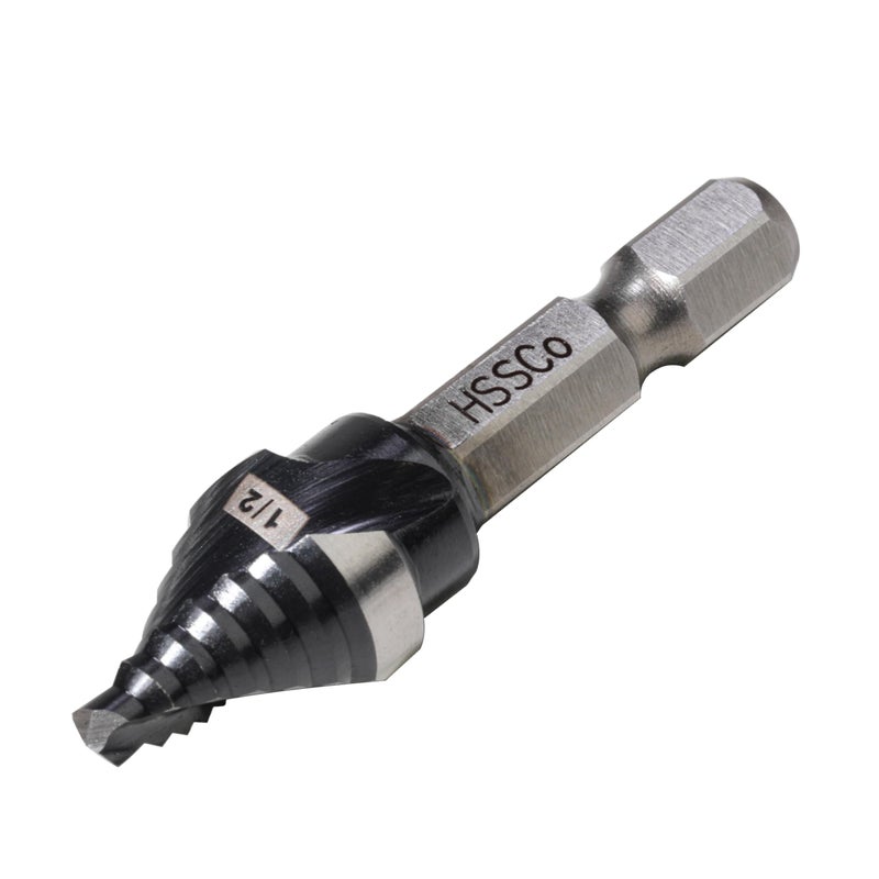 Jerax tools M35 HSS 1/2 Inch Step Drill Bit, Single Size Unibit with Double Spiral Flutes for Drilling Small Holes on Stainless Steel, Metal, Wood, Plastic - Image 1