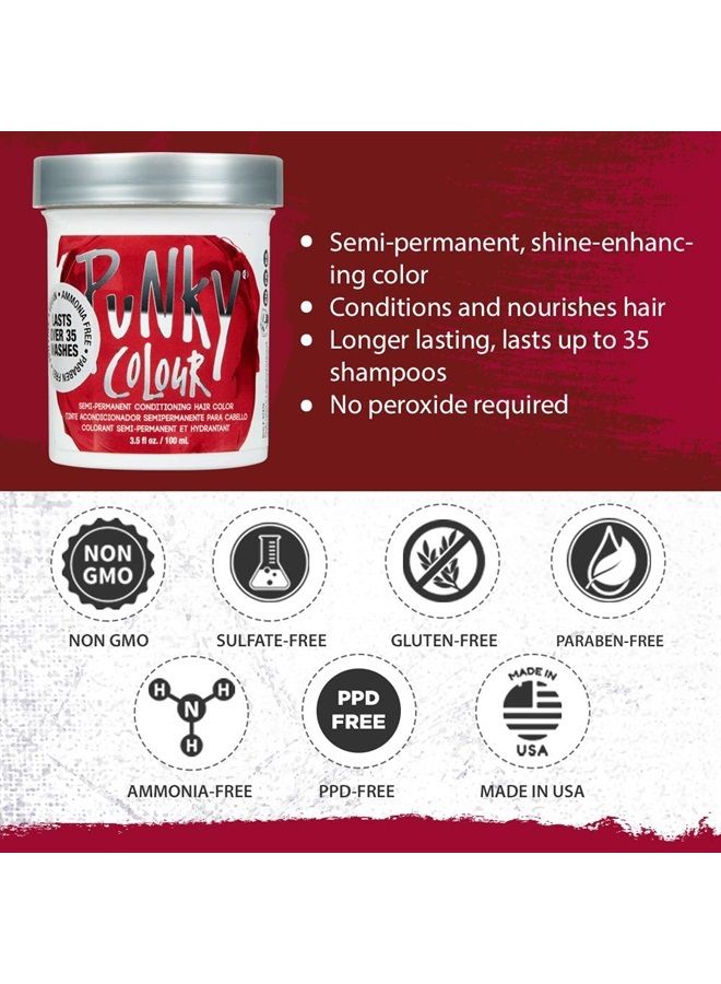 Punky Vermillion Red Semi Permanent Conditioning Hair Color, Vegan, PPD and Paraben Free, lasts up to 25 washes, 3.5oz - Image 3