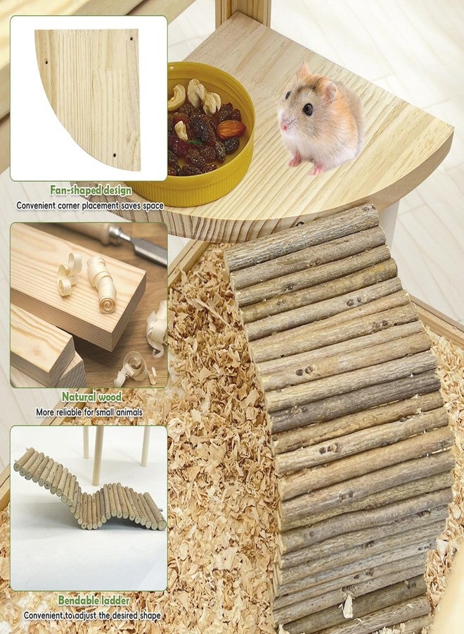 كاثسون منصة خشبية للهامستر من كاثسون مع سلم، منصة وقوف طبيعية للحيوانات الصغيرة، قفص خنزير غينيا، تنسيق الحدائق للحيوانات الصغيرة، جرذ سوري، دب ذهبي، شنشيلة (قطاع) - Image 5