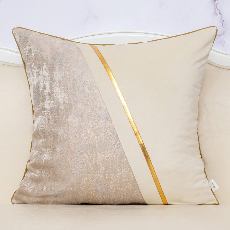 Alerfa 20 x 20 Inch Off White Beige Gold Leather Patchwork Velvet Polyester Cushion Case Luxury Modern Square Throw Pillow Cover Decorative Pillow for Couch Sofa Living Room Bedroom Car 50 x 50cm