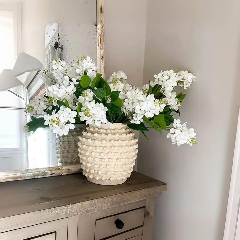 DN DECONATION Beige Rustic Farmhouse Vase, 8.2 Inch Textured Boho Vase for Home Decor, Cement Decorative Flower Vases with Rope Knots for Living Room, Table Centerpiece, Shelf, Mantel Decoration - Image 2