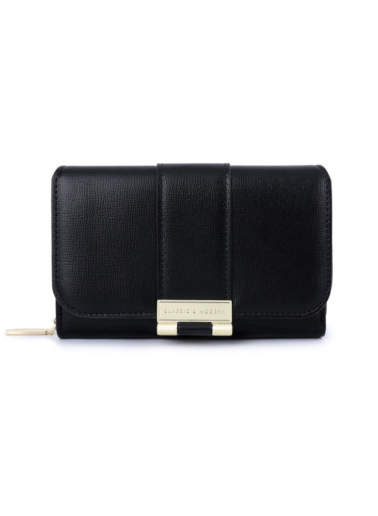 xozgdovg Black multifunctional women's purse short fashion multi-card wallet 