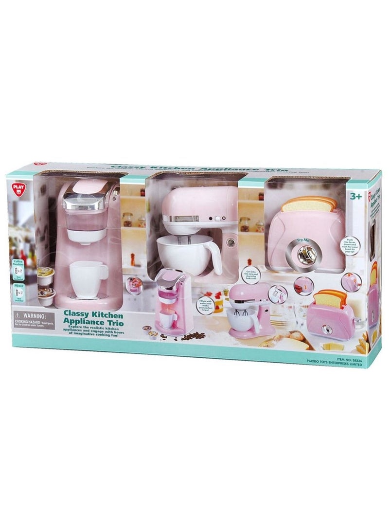 PlayGo Classy Kitchen Appliance Trio Pink Playset with Pod Coffee Machine, Mixer & Toaster for Kids - Image 1