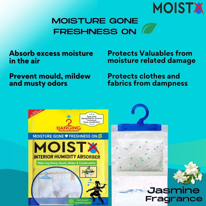 MOISTX MOISTX Moisture Absorber 200g Hanging Pouch with dual benefits Jasmine Fragrance Capacity to trap 500ml of moisture from air For Wardrobe Kitchen Cabinet Bathroom - Image 3