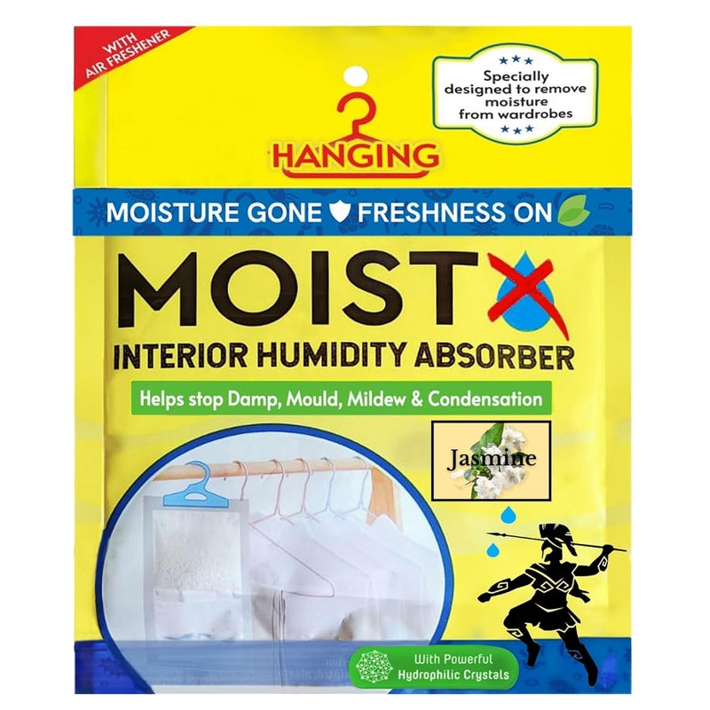 MOISTX MOISTX Moisture Absorber 200g Hanging Pouch with dual benefits Jasmine Fragrance Capacity to trap 500ml of moisture from air For Wardrobe Kitchen Cabinet Bathroom - Image 1