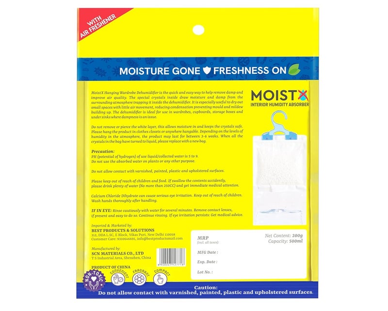 MOISTX MOISTX Moisture Absorber 200g Hanging Pouch with dual benefits Jasmine Fragrance Capacity to trap 500ml of moisture from air For Wardrobe Kitchen Cabinet Bathroom - Image 2