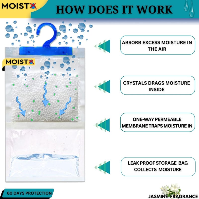 MOISTX MOISTX Moisture Absorber 200g Hanging Pouch with dual benefits Jasmine Fragrance Capacity to trap 500ml of moisture from air For Wardrobe Kitchen Cabinet Bathroom - Image 5