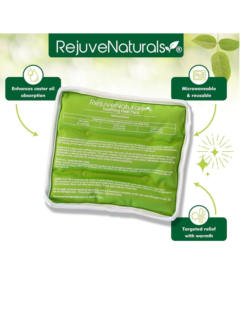 RejuveNaturals RejuveNaturals Castor Oil Pack - 8 Piece Complete Kit. Includes 16oz Glass Bottle of Organic Castor Oil, Easy to use Castor Oil Compress with Adjustable Fit, 5 Soft Cotton Pads & Soothing Heat Pack..  - Image 3