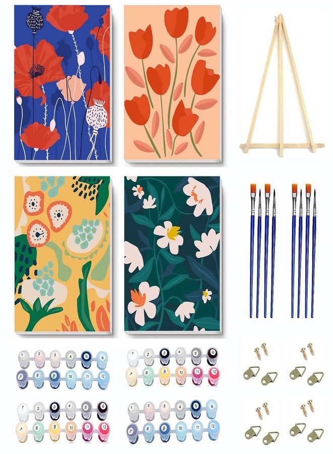 VIGEGU 4 Pack Paint by Numbers Kit for Adults Framed Canvas - with Wooden Easel,Paint by Numbers for Kids Ages 8-12,Flower DIY Acrylic Oil Painting Kits Arts Crafts for Wall Decor 7.8x11.8inch - Image 1