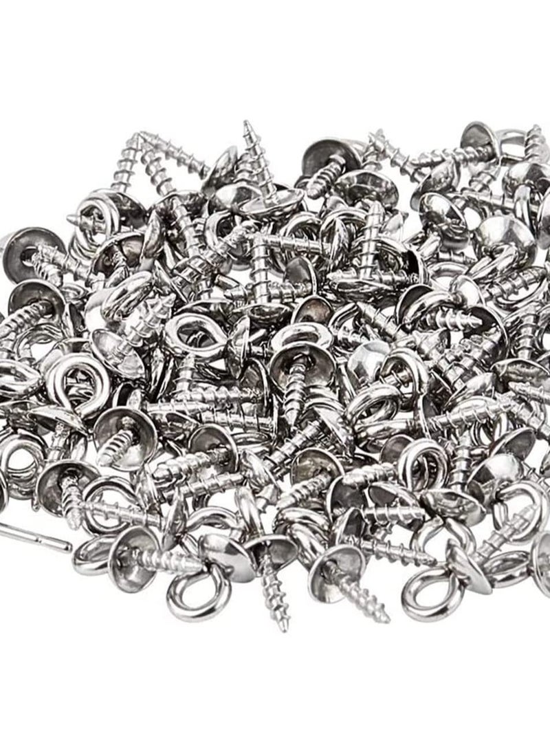 Generic Stainless Steel Screw Eye Pin 10x4mm Stainless Steel Eye Pin Bail Pegs 1.2mm Pin Metal Hoop Peg Screw Eye Pin Hook for Half Drilled Beads Jewelry Earring Making  - Image 2