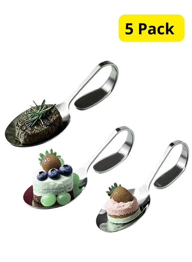 5-Piece Stainless Steel Upright Spoon Shaped Dessert Plate Set – Elegant Serving Dishes for Afternoon Tea, Cakes & Parties | Modern Party Table Decoration - Image 2