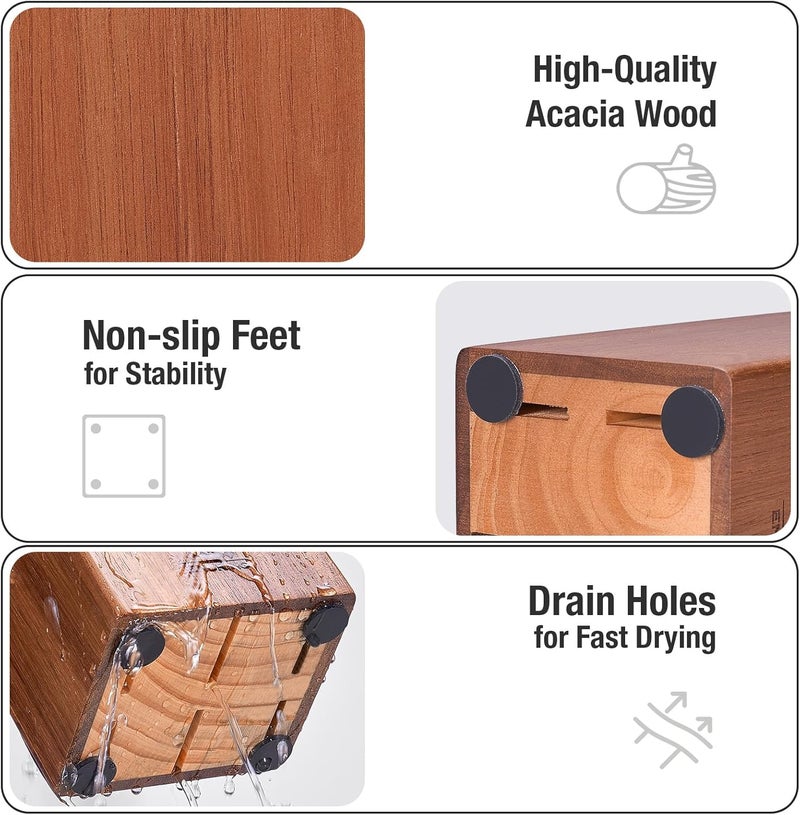 ENOKING 5.5" Steak Knife Block without Knives，Acacia Wood Knife Holder with 6 Slot, Small Knife Storage for Home/Kitchen - Image 5