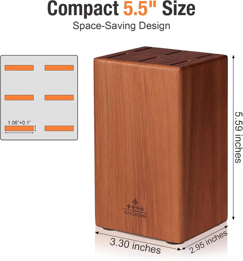 ENOKING 5.5" Steak Knife Block without Knives，Acacia Wood Knife Holder with 6 Slot, Small Knife Storage for Home/Kitchen - Image 3