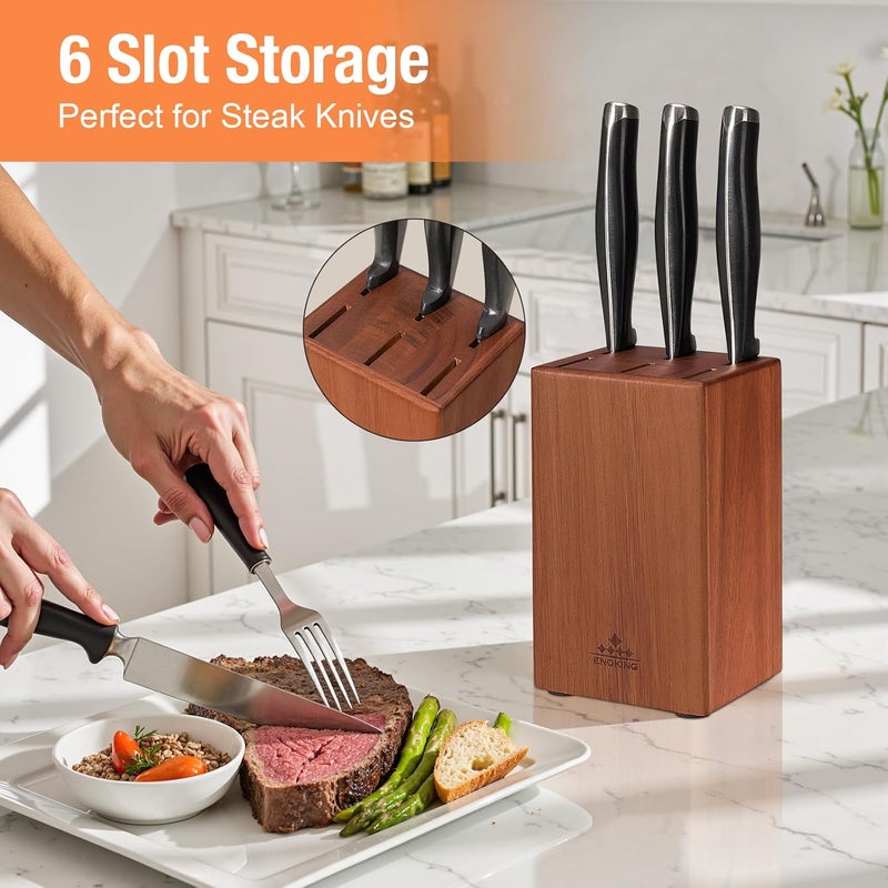 ENOKING 5.5" Steak Knife Block without Knives，Acacia Wood Knife Holder with 6 Slot, Small Knife Storage for Home/Kitchen - Image 2