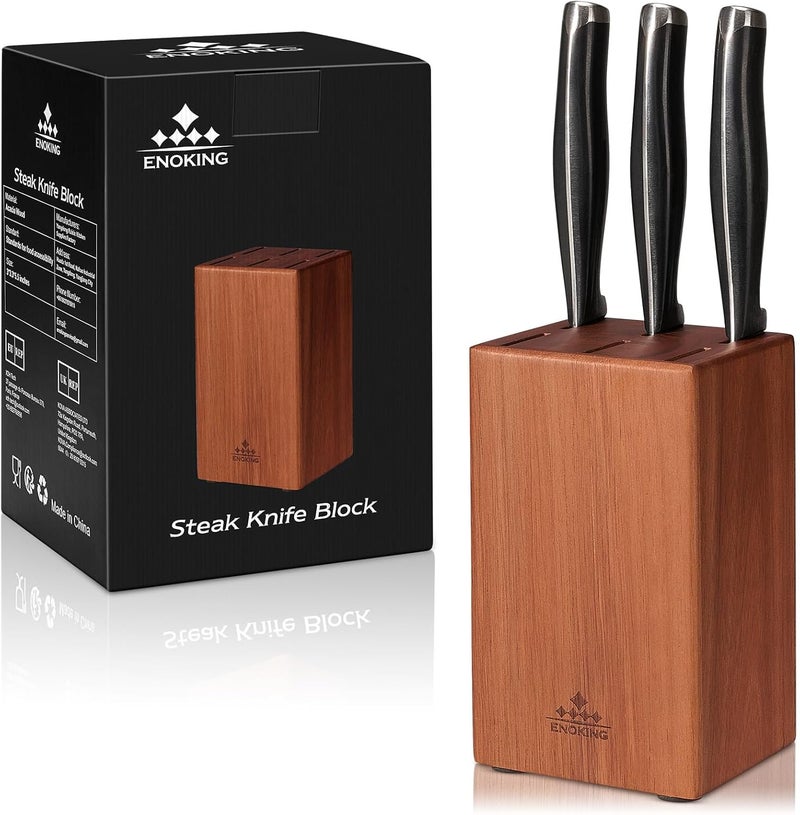 ENOKING 5.5" Steak Knife Block without Knives，Acacia Wood Knife Holder with 6 Slot, Small Knife Storage for Home/Kitchen - Image 1