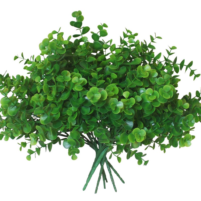 alyptus Artificial Boxwood Plants Outdoor 8 Bundles Faux Eucalyptus Flowers Green Bushes Plastic Greenery Stems for Home Garden Farmhouse Patio Front Porch Decor (Eucalyptus) - Image 1