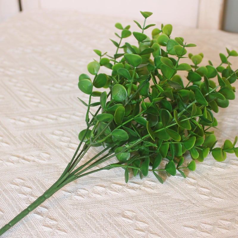 alyptus Artificial Boxwood Plants Outdoor 8 Bundles Faux Eucalyptus Flowers Green Bushes Plastic Greenery Stems for Home Garden Farmhouse Patio Front Porch Decor (Eucalyptus) - Image 3