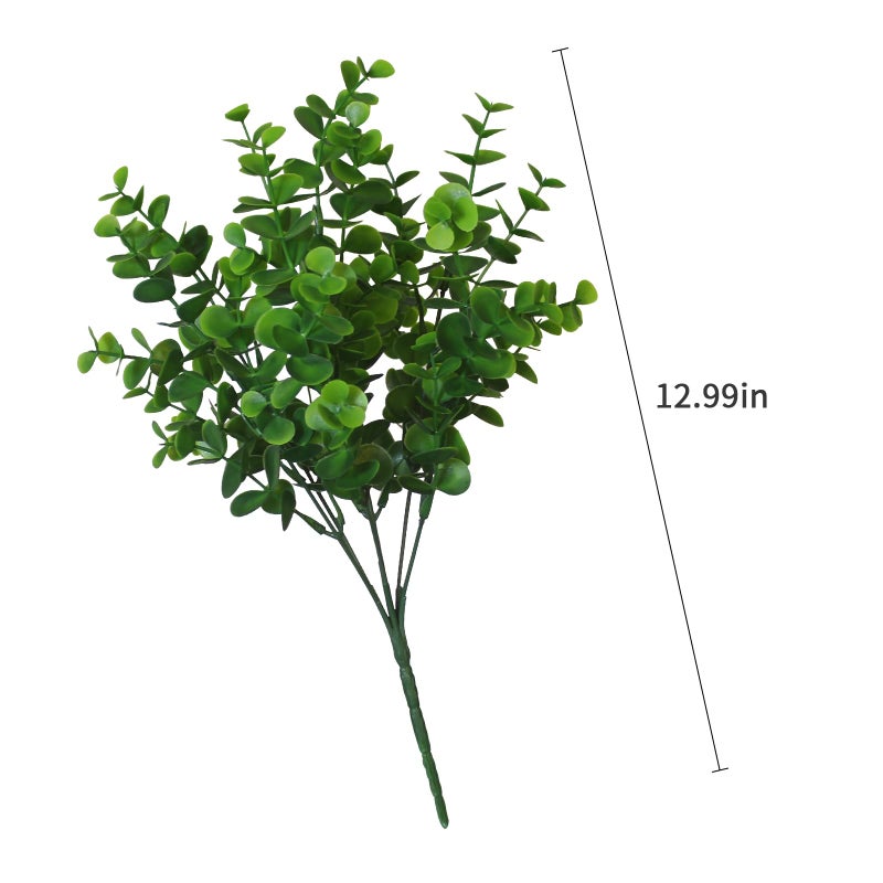 alyptus Artificial Boxwood Plants Outdoor 8 Bundles Faux Eucalyptus Flowers Green Bushes Plastic Greenery Stems for Home Garden Farmhouse Patio Front Porch Decor (Eucalyptus) - Image 2