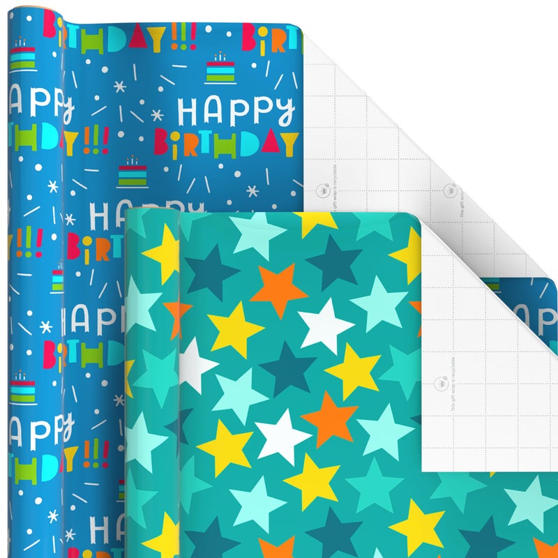 Hallmark Birthday Wrapping Paper Rolls - Stars, Stripes, Balloons, Cupcakes, "Happy Birthday" Gift Wrap Paper (Set of 6 Rolls: 180 sq. ft. ttl.) - Image 4