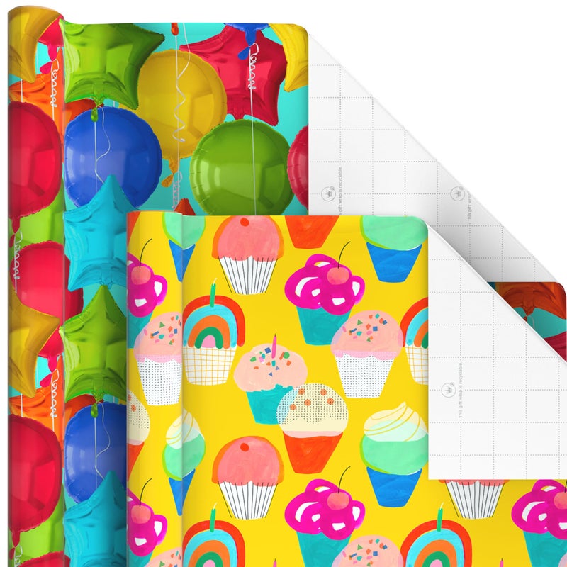 Hallmark Birthday Wrapping Paper Rolls - Stars, Stripes, Balloons, Cupcakes, "Happy Birthday" Gift Wrap Paper (Set of 6 Rolls: 180 sq. ft. ttl.) - Image 5
