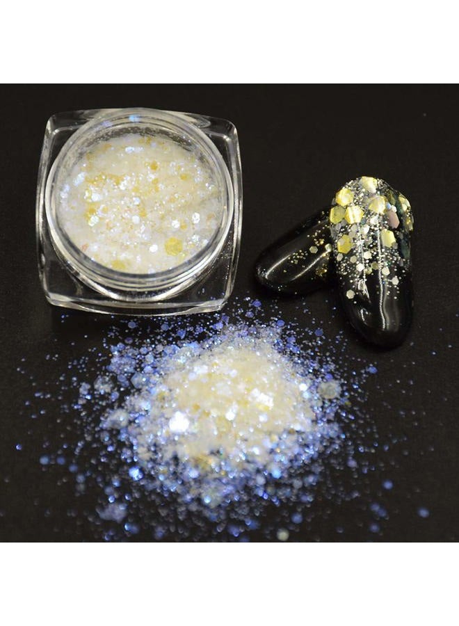 Minejin Nail Glitter Holographic Chunky Flakies Ultra-Thin Iridescent Charming Sequins Powder Tips 12 Jar - Image 5