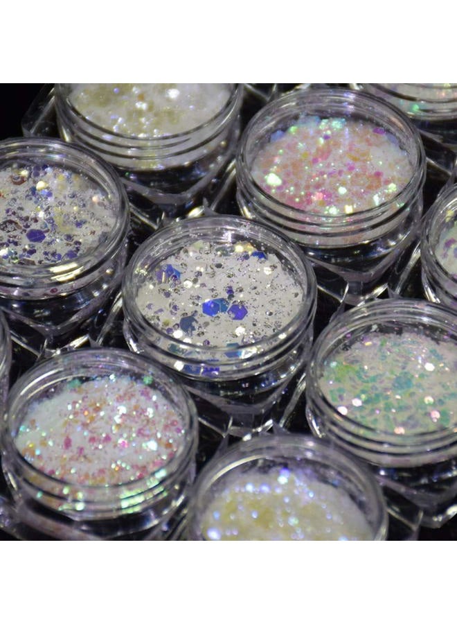 Minejin Nail Glitter Holographic Chunky Flakies Ultra-Thin Iridescent Charming Sequins Powder Tips 12 Jar - Image 4