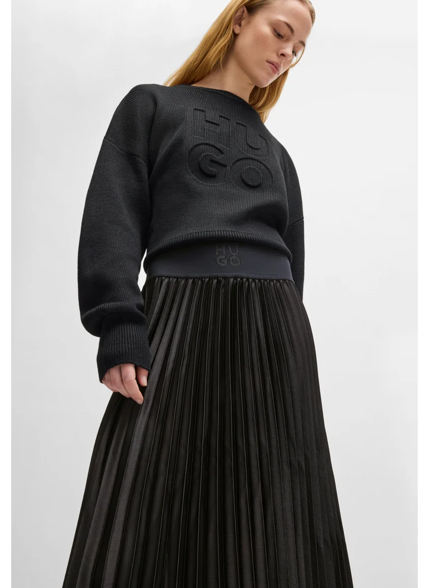 HUGO Plissé maxi skirt with logo waistband