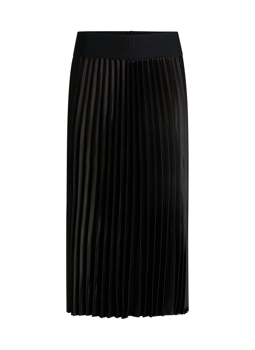 HUGO Plissé maxi skirt with logo waistband