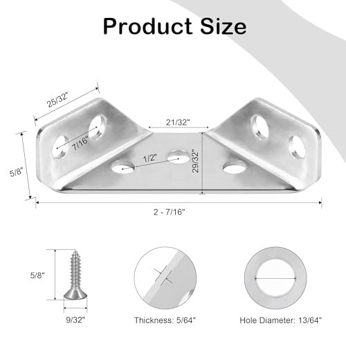 PlusRoc 12-Pack Universal Stainless Steel Furniture Corner Connectors with Screws - Heavy Duty Triangular Support Brackets for Wood Furniture, Drawers, Cabinets, Tables, and Chairs - Image 2