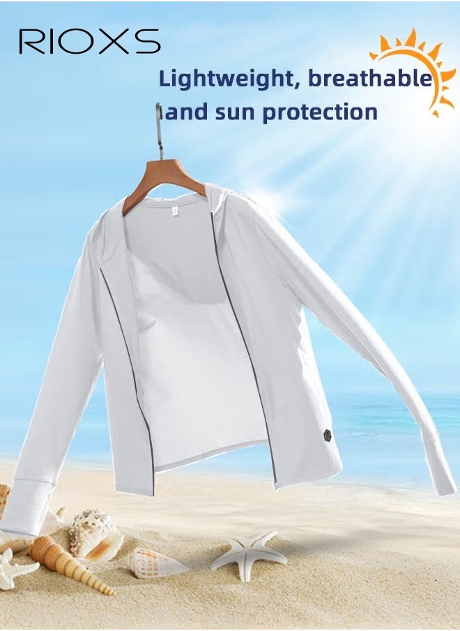 RIOXS Men's UPF 50+ Sun Protection Clothing, Outdoor Lightweight Full Zip Hoodie Jacket, Comfy Breathable Long Sleeve Coat with Thumbholes, Suitable for Daily Wear, Sports Training, Running, Hiking, Fishing, Climbing or Other Outdoor Activities  - Image 3