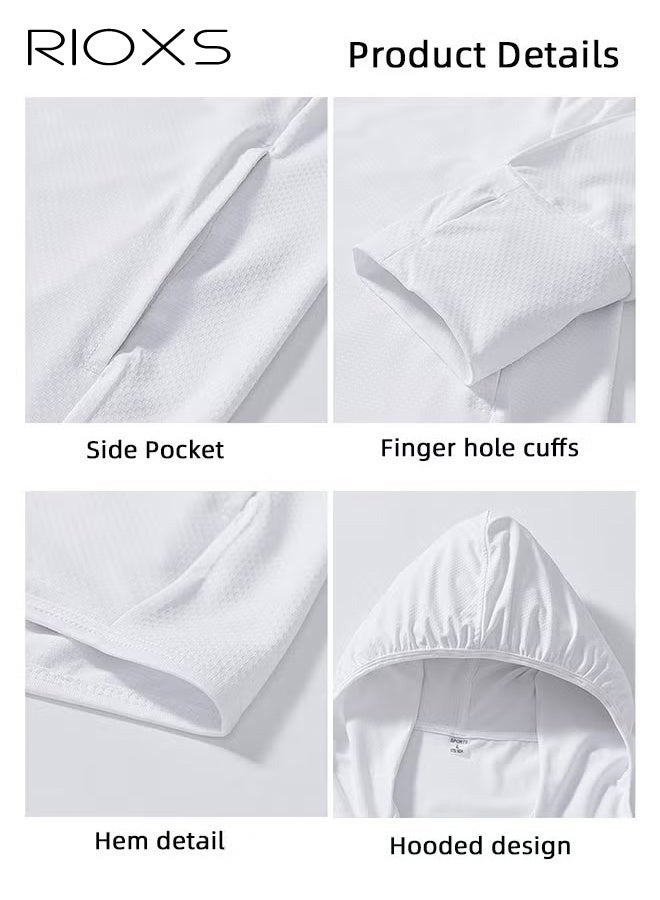 ريوكس ملابس رجالية بعامل حماية من الشمس UPF 50+ للرجال، سترة خارجية خفيفة الوزن بسحاب كامل بغطاء للرأس، معطف مريح بأكمام طويلة مسامية بأكمام طويلة مع فتحات للإبهام، مناسب للارتداء اليومي أو التدريب الرياضي أو الجري أو المشي لمسافات طويلة أو صيد الأسماك أو التسلق أو الأنشطة الخارجية الأخرى - Image 5