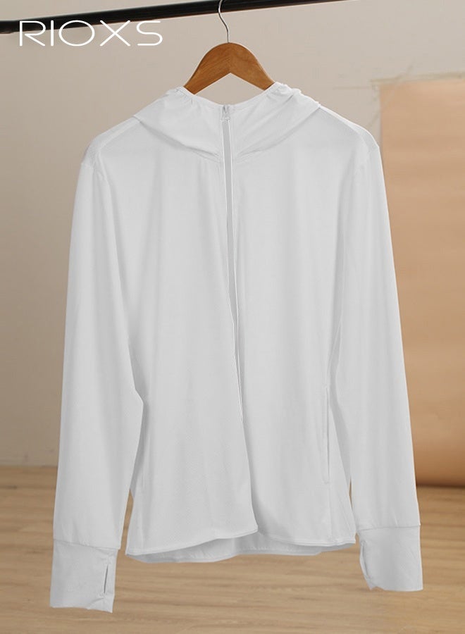 ريوكس ملابس رجالية بعامل حماية من الشمس UPF 50+ للرجال، سترة خارجية خفيفة الوزن بسحاب كامل بغطاء للرأس، معطف مريح بأكمام طويلة مسامية بأكمام طويلة مع فتحات للإبهام، مناسب للارتداء اليومي أو التدريب الرياضي أو الجري أو المشي لمسافات طويلة أو صيد الأسماك أو التسلق أو الأنشطة الخارجية الأخرى - Image 2