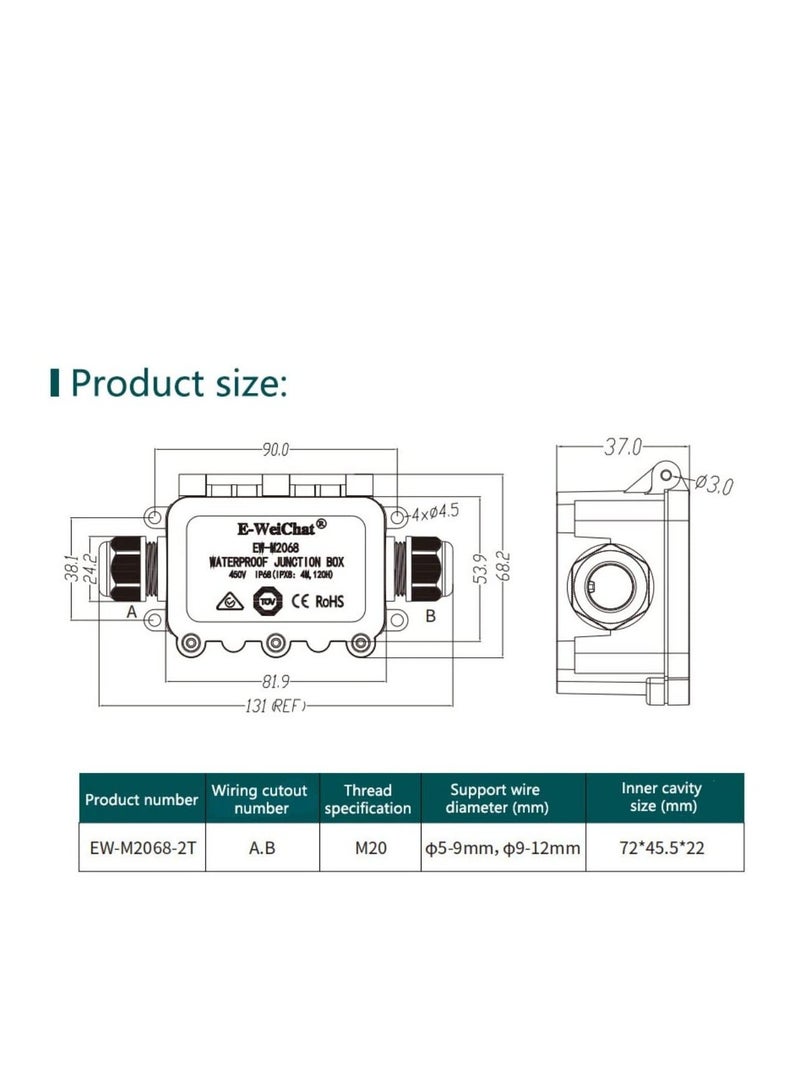 SYOSI Outdoor Junction Box Waterproof IP68, 3 Way M20 Coaxial Underground Cable Connector Electrical External Power Cord Boxes 2PCS - Image 5