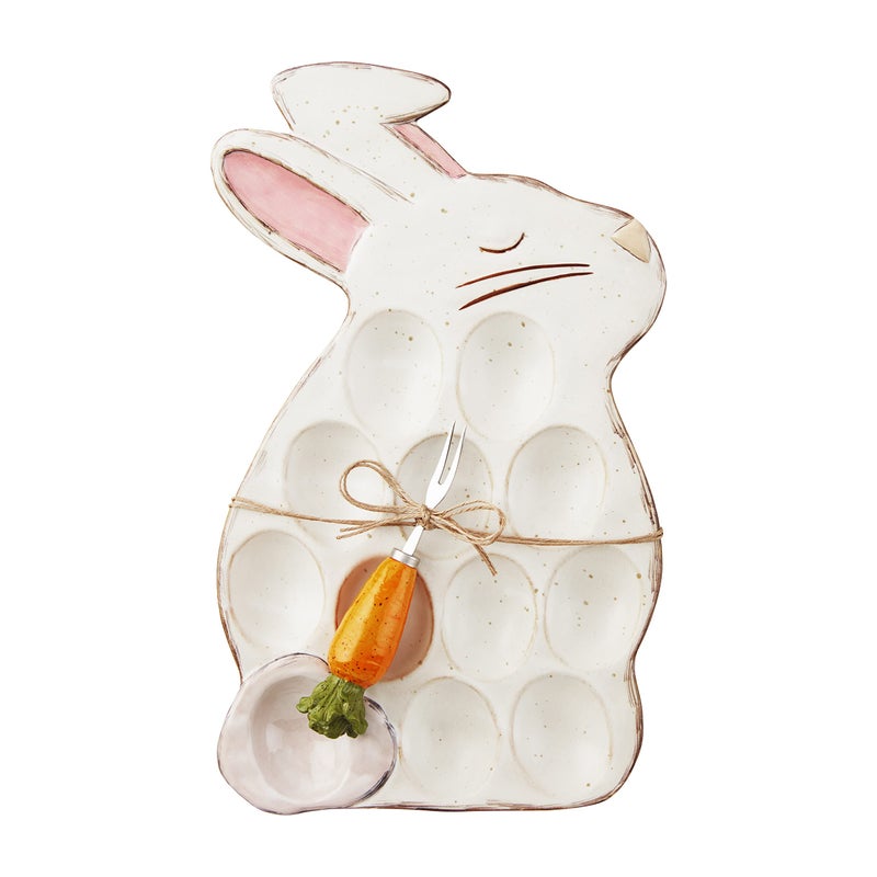 Mud Pie Bunny Deviled Egg Holder, Cream, 13.75" x 8.5" - Image 1