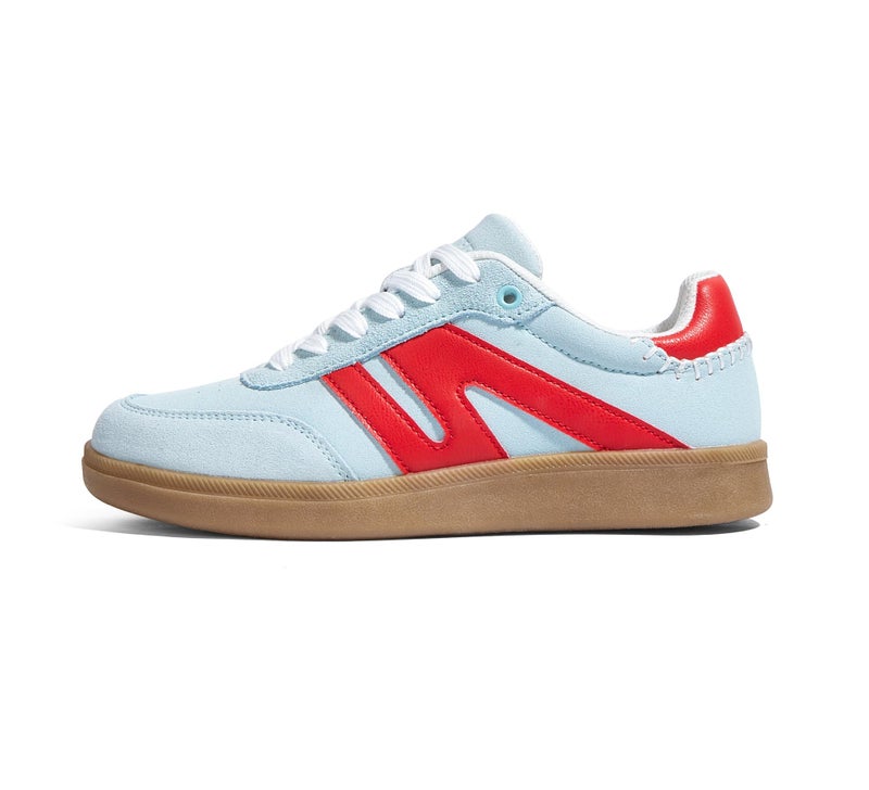 LUCKY STEP Women Classic Retro Gum Sole Fashion Sneakers Casual Tennis Skate Shoe Genuine Leather Walking Footwear Anti Slip Trainers(Mint/Red,7) - Image 1