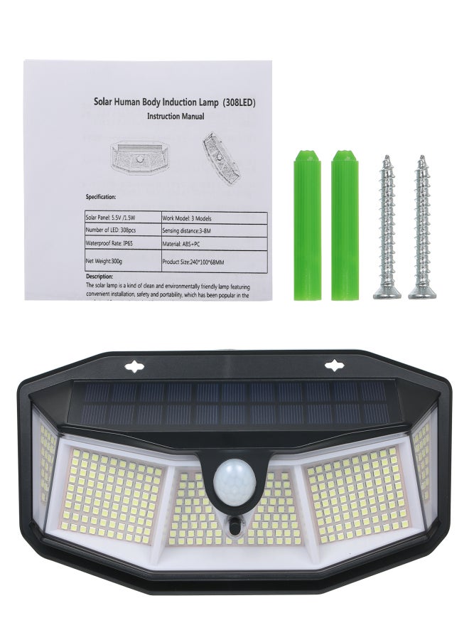 Outdoor Solar Wall Lights 308LEDs PIR Motion Sensor Light with 270° Wide Lighting Angle 3 Modes Secure Night Light for Porch Yard Driveway Garage Porch Garden - Image 1