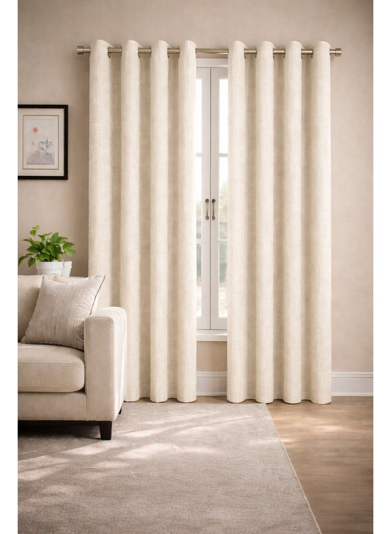 Off White Textured Linen Look Eyelet Curtain Set of 2 Panels with Accessories, Single Layer Light Filtering Window Drapes for Living Room Bedroom Office Home Decor Various Sizes