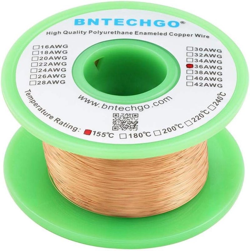BNTECHGO 36 AWG Magnet Wire - Enameled Copper Wire - Enameled Magnet Winding Wire - 4 oz - 0.0049" Diameter 1 Spool Coil Natural Temperature Rating 155℃ Widely Used for Transformers Inductors - Image 1