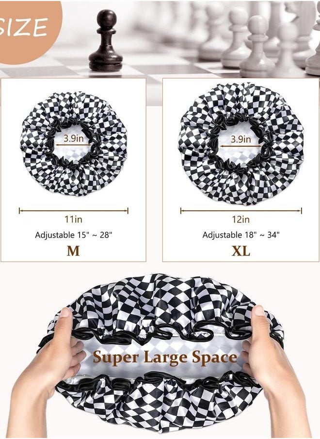 mikimini Shower Cap for Women, Reusable, Double Layers Waterproof Bathing Shower Hat with Soft Comfortable PEVA Lining, non-fading, Stretchy & Shower Cap for Long Hair Medium Pack of 1 Checkerboard  - Image 4
