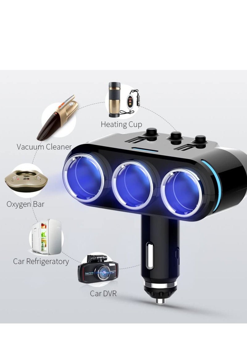 Generic - Cigarette Lighter Adapter On/Off Switch Dual 12V Car Adapter Cigarette Lighter Splitter with QC 3.0 (Wireless) - Image 1
