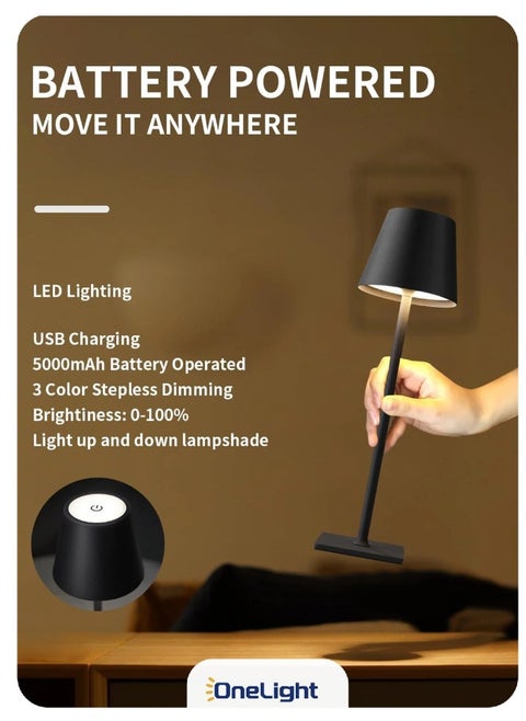 LED Rechargeable High-Foot Table Lamp Atmosphere Lamp Night Light, Infinite 3-Tone Lighting, Type-C Interface