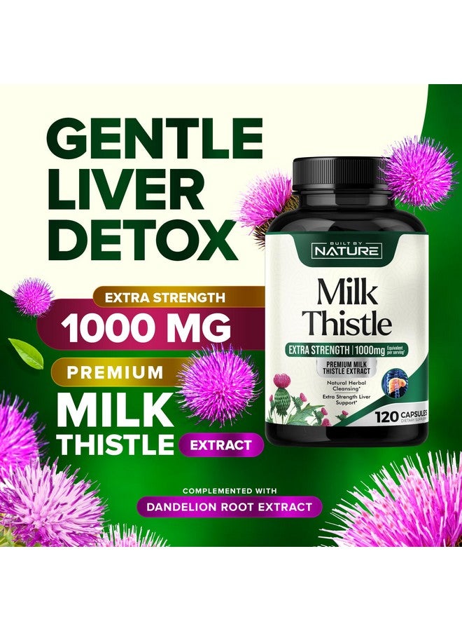 Built By Nature Milk Thistle 1000mg - Liver Detox Supplement with Silymarin Extract & Dandelion Root - Gentle Herbal Liver Cleanse for Men & Women - Liver Health Support - Non-GMO - 120 Veggie Capsules - Image 3