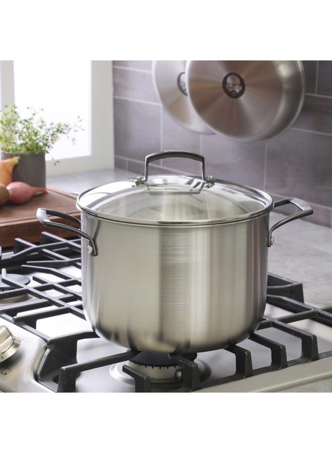 Babish 8 Quart Tri-Ply Stainless Steel Stock Pot with Glass Lid & Black Handles – Dutch Oven, Oven Safe, Dishwasher Safe - Image 2