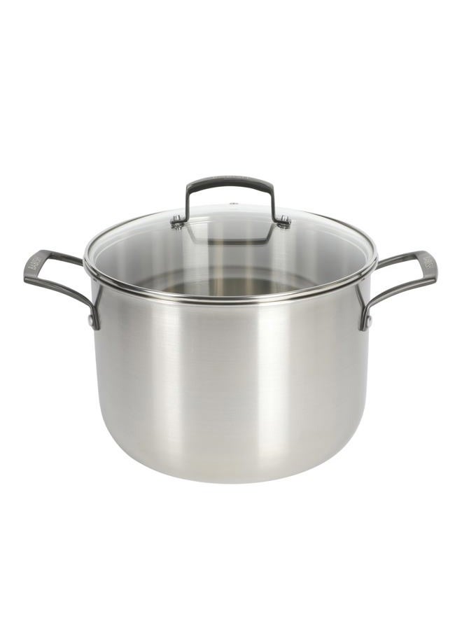 Babish 8 Quart Tri-Ply Stainless Steel Stock Pot with Glass Lid & Black Handles – Dutch Oven, Oven Safe, Dishwasher Safe - Image 1